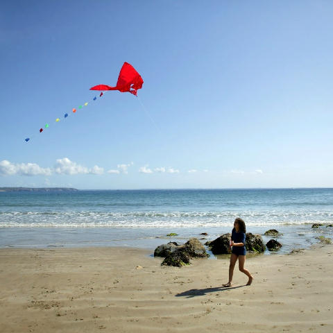 Girl on the beach with a kite